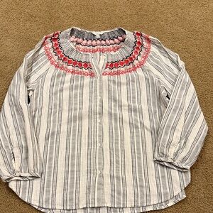 EUC Lucky Brand Striped Shirt with Embroidered Design
